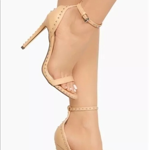 Shoes | Nude Studded High Heel Open Toe Sandal | Poshmark